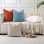 decorUhome Chenille Grey Blue Spring Throw Pillow Covers 16x16 Inch Set of 2, Decorative Soft Couch Pillow Covers Solid Dyed Accent Farmhouse Neutral Square Pillow Cases for Sofa