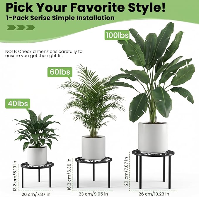 TOSKING Heavy Duty Metal Plant Stand - 7.9-inch Decorative Round Plant Stand, Adjustable Leveling Feet & Rust-Resistant Finish for Indoor/Outdoor Use