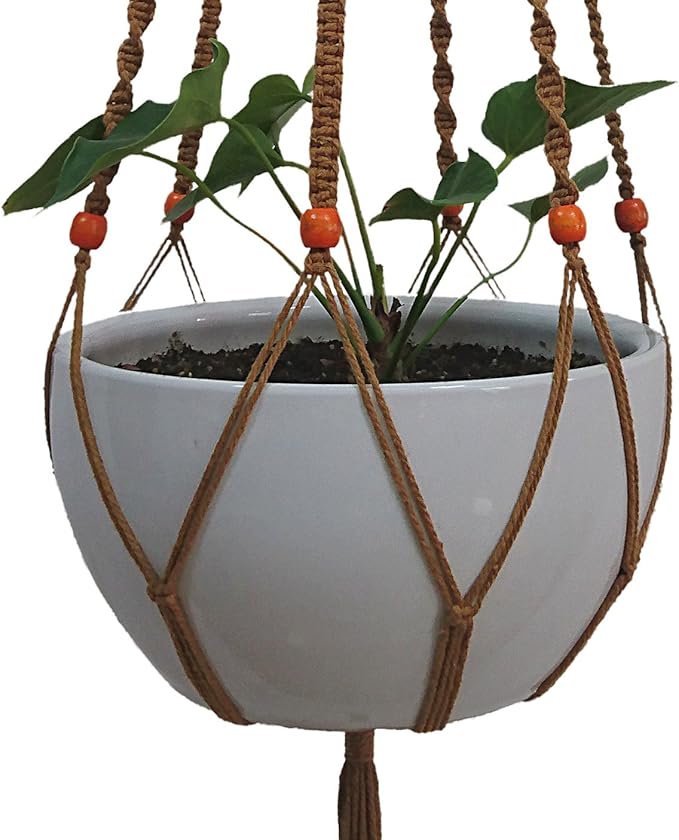 Plant Hanger Macrame Cotton 6 Legs 51 Inches for Indoor Outdoor, Living Room, Kitchen, Deck, Patio, High and Low Ceiling with Size of 10-12 inches Without The Pot (Brown)