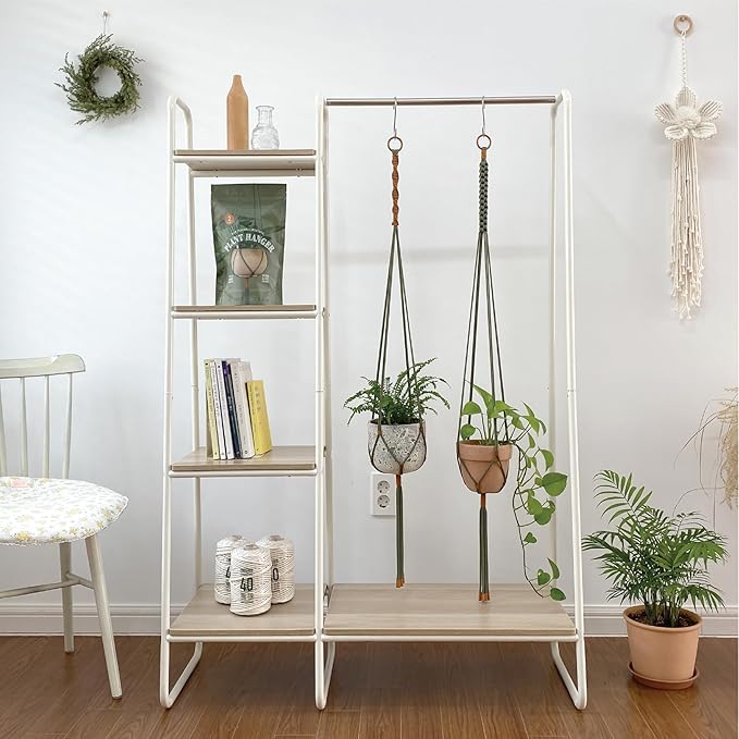 2 Packs Macrame Plant Hanger Colored Braided Polyester Rope Outdoor Indoor Adjustable Hanging Planter for up to 10 Inch Plant Pot Modern Boho Home Decor (Forest Green/Burnt Orange)