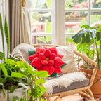 Green Philosophy Co. Poinsettia Plush Throw Pillow - Christmas Red Flower Shaped Accent Cushion | Unique Christmas Decor & Gift