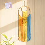 LB Boho Colorful Macrame Wall Hanging Yellow Hand Woven Leaf Pattern Tapestry Wall Art with Wood beads Modern Aesthetic Tassel Wall Decor for Home, Bedroom, Living Room