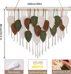 Tiaforza Macrame Wall Hanging Decor Art, Handmade Leaf Feather Woven Boho Wall Tapestry, Ideal Decor for Apartment, Bedroom, Living Room, Office and Dining Area, Size 39" W x 29.5" L