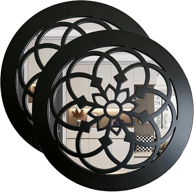 Set of 2 Boho Round Wall Mirror - Circle Matte White Metal Shatterproof Hanging for Wall Decor, Modern Farmhouse & Rustic Vintage Accent for Living Room, Dining Room, Bathroom & Entryway
