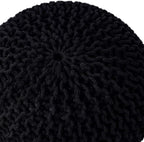 FRELISH DECOR Round Pouf Ottoman Hand Knitted 100% Cotton Pouf Foot Stool - Knitted Bean Bag - Floor Chair for Living Room Bedroom - Foot Rest for Couch (20 Diameter x 14 Height) - Black