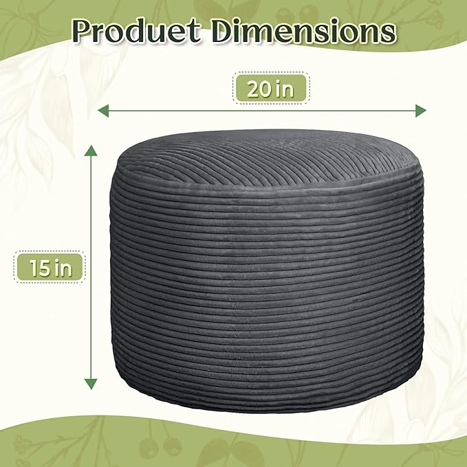 Round Corduroy Ottoman Foot Rest Pouf for Living Room Couch - Soft Plush Shredded Foam Filled Hassock Stool, Comfy Footstool