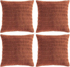 Fancy Homi 4 Packs Rust Small Decorative Throw Pillow Covers 14x14 Inch for Living Room Couch Bed Sofa, Rustic Farmhouse Boho Home Decor, Soft Plush Striped Corduroy Terracotta Cushion Case 35x35 cm
