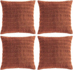 Fancy Homi 4 Packs Rust Decorative Throw Pillow Covers 20x20 Inch for Living Room Couch Bed Sofa, Terracotta Rustic Farmhouse Boho Home Decor, Soft Plush Striped Corduroy Square Cushion Case 50x50 cm