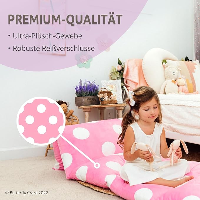 Butterfly Craze Floor Pillow Case, Mattress Bed Lounger Cover, Polka Pink, King Size - Cozy Seating Solution for Kids & Adults, Recliner Cushion, Perfect for Reading, TV Time (Pillow Not Included)