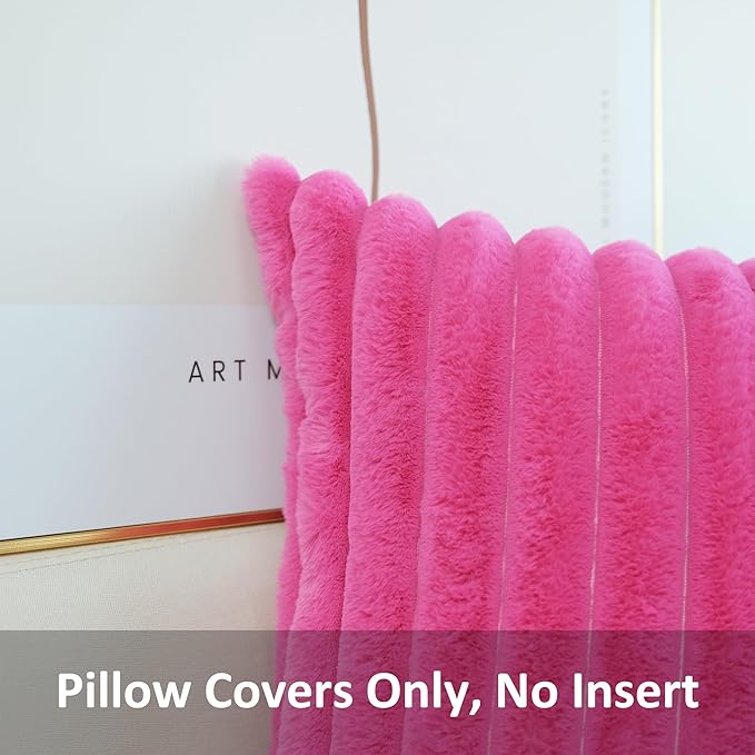JOJUSIS Pack of 2 Faux Fur Plush Decorative Throw Pillow Covers Couch Cushion Case Soft Pillowcases (Hot Pink, 20 x 20-Inch)