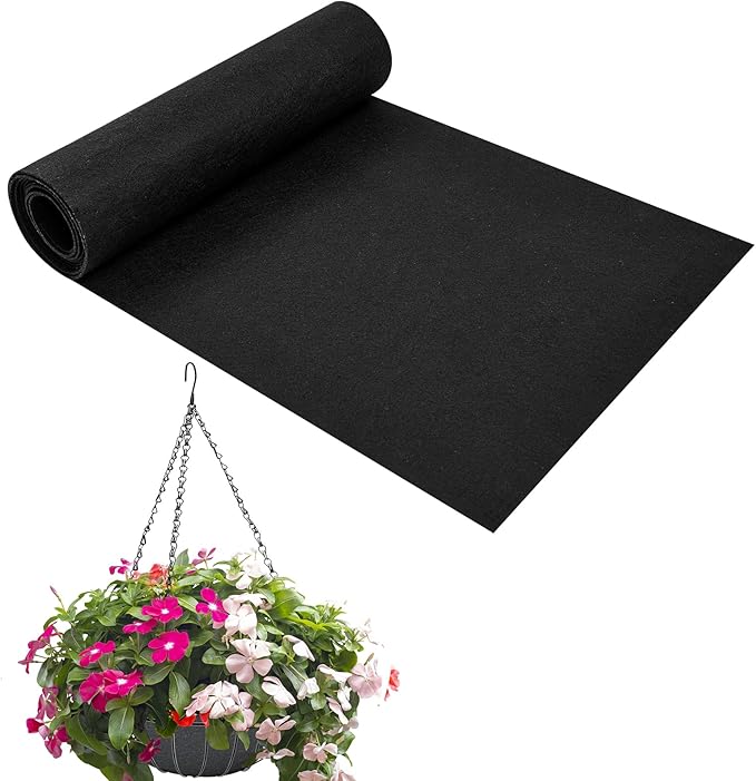 12x80 Inch Fabric Planter Liner Roll Non Woven Plant Felt Liner Roll Black Coco Liners Roll Alternative Coconut Basket Liner Roll Replacement Easy to Cut for Planter Hanging Flower Basket Window Box