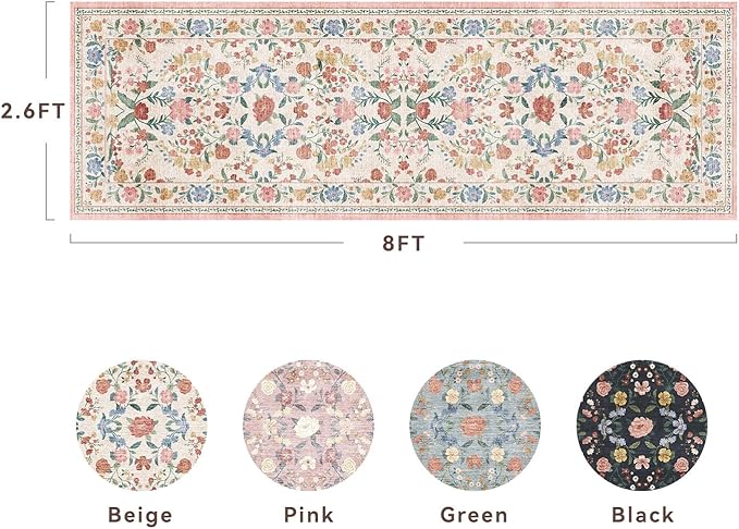 AMOAMI Vintage Floral Runners for Hallways Indoor, 2'6''x8' Kitchen Runner Rug Non Slip Machine Washable Entryway Rug Runner Ultra Soft Boho Carpet Runner for Hallway Kitchen Bedside Entryway, Beige