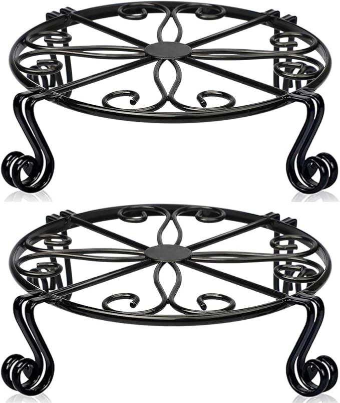 2 Pack 12"x3.1" Black Plant Stand for Flower Pot Heavy Duty Potted Holder Indoor Outdoor Metal Rustproof Iron Garden Container Round Supports Rack for Planter Bronze,Pumpkin Stand Outdoor