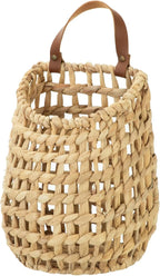 Water Hyacinth Hanging Wall Basket with Faux Leather Strap, Handwoven Boho Hanging Baskets, Wall Baskets for Indoor Outdoor Plant Flower Storage & Home Decor (2)