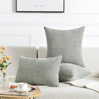 Fancy Homi 2 Packs Grey Long Lumbar Decorative Throw Pillow Covers 16x24 Inch for Couch Bed Sofa, Rustic Farmhouse Boho Home Decor, Soft Striped Corduroy Rectangle Accent Cushion Case 40x60 cm