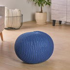 Round Pouf Ottoman, 18" Bordeaux Knitted Cotton Woven Round Pouf, Handmade Woven Bean Bag for Living Room, Floor Bag for Bedrooms, Home, Offices, Sofa Footrest (Navy)