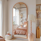 Antok 58" x18” Arched Full Length Floor Mirror, Orange Aluminum Frame, Free Standing/Wall Mount/Leaning for Bedroom, Living Room, Dressing Room