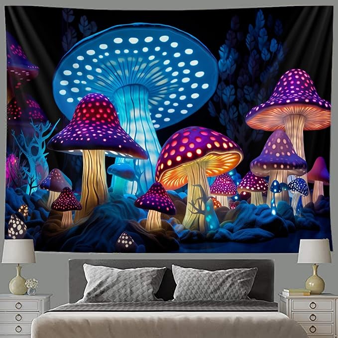 Blacklight Wall Decor Tapestry for Bedroom, Fantasy Funny Plan Wall Hanging Decor UV Reactive Black Light Moon Tapestries Art Mural Living Room Dorm Decorations Halloween Decorations Gifts