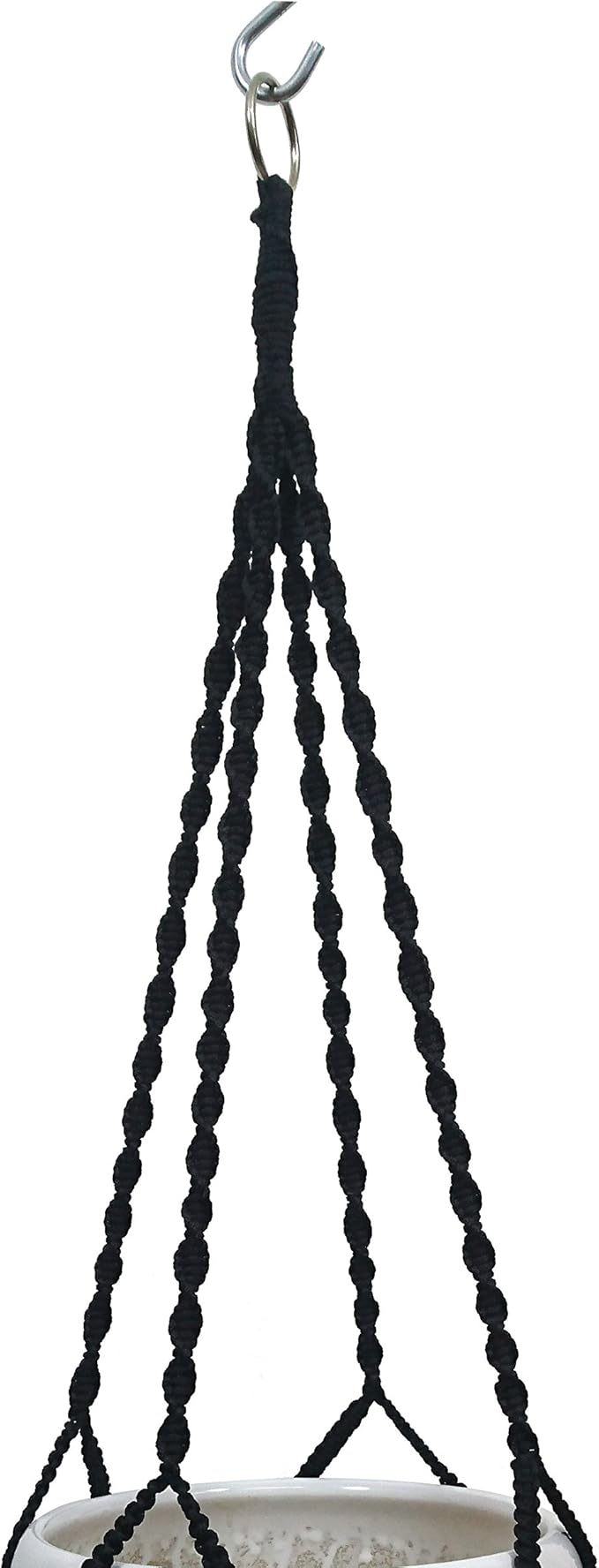 4 Legs Polypropylene Fiber Rope Macrame Plant Hanger Hanging Planter Holders Black& White Color, 48-inches for 10-12" Pot (Black)