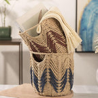 Woven Plant Basket, Wicker For Handwoven Round, Garden Pots For Indoor, Small Storage Bin Organizer, Baskets For And Home Decor (blue)