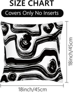 Abstract Black and White Brush Stroke Throw Pillow Covers 18x18 Set of 2, Modern Geometric Art Cushion Cases, Minimalist Boho Decorative Pillowcases for Farmhouse Sofa Couch Living Room Bedroom Decor