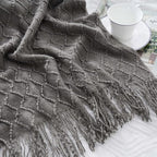 BATTILO HOME Dark Grey Throw Blanket for Couch, Textured Solid Soft Sofa Throw, Knitted Decorative Grey Blanket, 50"x60"
