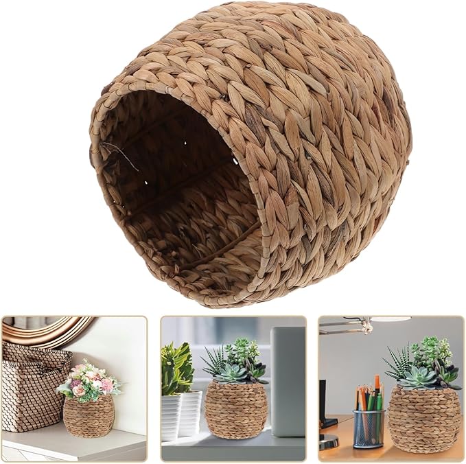 Cabilock Handwoven Hyacinth Planter Basket, Natural Woven Rattan Storage Basket for Small Plants, Eco-Friendly Indoor & Outdoor Decorative Pot Cover for Farmhouse, Boho Home Decor