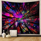 Blacklight Galaxy Forest Silhouette Tapestry for Bedroom Night Sky Ceiling Tapestry for Bedroom Decor Dark Forest Stars Tapestries Glow in the Dark Starry Night Tapestries UV Reactive Dorm Decor 60x80