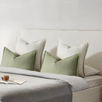 12x20 Linen Pillow Covers Sage Green Pack of 2 Farmhouse Boho Neutral Accents Striped Textured Rectangular Lumbar Decorative Throw Pillow Cases for Living Room Couch Bed Home Decor