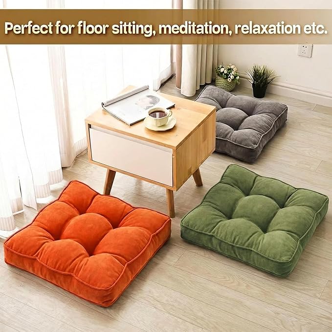 Floor Pillow Set of 2, Memory Foam Floor Cushions for Adults, Large Meditation Pillow for Sitting, 22 x 22 Inches (Square | Green)