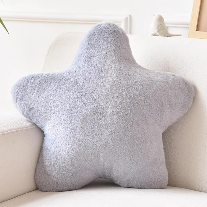 Xiashrk Star Pillow, Decorative Throw Pillows for Bed Couch, 15" Star Shaped Pillow Plush Floor Cushions Room Decor Pillow with Faux Rabbit Fur for Sofa Bedroom Living Room (Light Grey, 19.6" x 19.6")