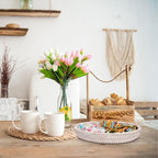 Hipiwe Round Key Bowl for Entryway, 9" Decorative Rattan Tray Woven Wicker Storage Holder Serving Basket Tray for Fruit Snacks Candy, Whitewash