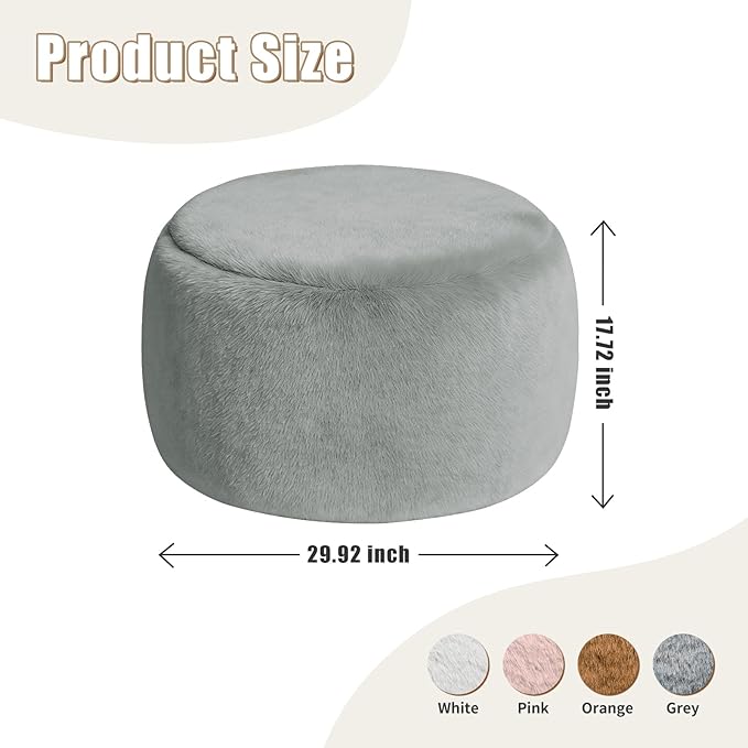 Round Pouf Ottoman Foot Rest, 29 X 18Inch Floor Poufs Footstool, A Round Modern Foam Filled Foot Stool for Living Room, Home, Nursery, Dorm (Grey, 29Inch)