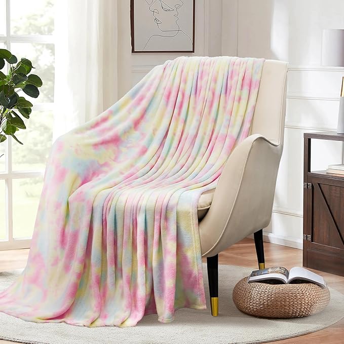 MACEVIA Tie Dye Rainbow Throw Blanket for Couch, Colorful Cute Blankets and Throws, Soft Fleece Flannel Plush Blanket for Chair Sofa Bed 260GSM, Suitable for All Seasons (Rainbow, 50"x60")