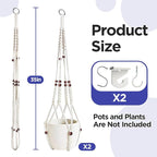 2 Pack Macrame Plant Hanger with Drop Ceiling Hooks, Hanging Planter with Wooden Bead, No Tassels for Indoor Outdoor Boho Office Classroom Decor, 35 Inches (Pots Not Included)