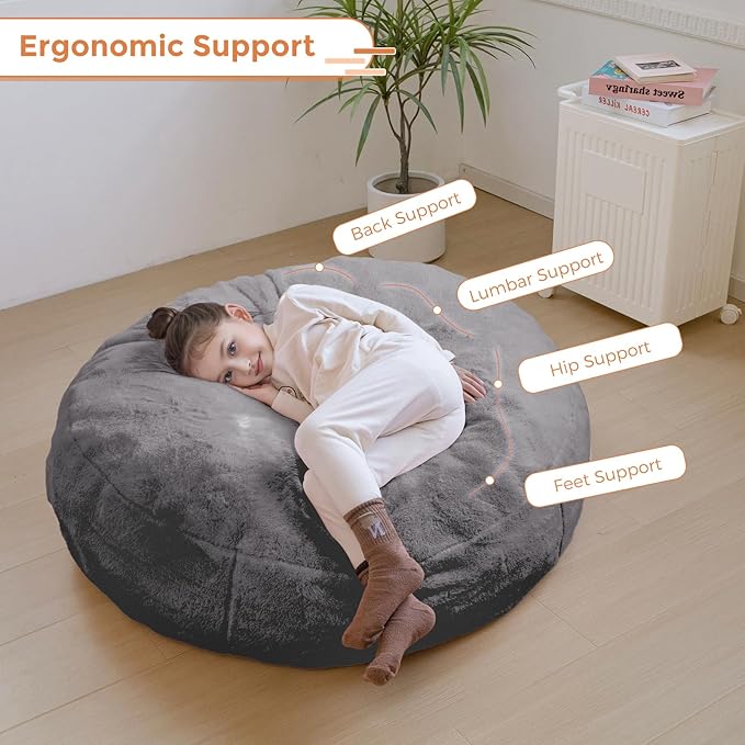 MAXYOYO 3 in 1 Kids Bean Bag Chair Bed, Child Floor Sofa for Gaming, Reading, Faux Fur Floor Mattress with High-Density Foam Filling for Living Room Bedroom