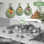Halidali Hanging Fruit Baskets for Kitchen, 3 Pack Boho Cotton Rope Handwoven Vegetable Storage Wall Mounted Large Organizing Basket for Farmhouse Decor, Onion, Potato, Garlic and Plants (Green)
