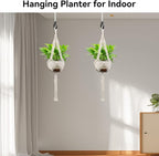 USLAI Macrame Plant Hanger Indoor Outdoor, Up to 4-12 inch Pot, Heavy 20lb Planters, Extra Long Strong Hanging Planter Basket Holder, Boho Home Decor, 42+42 Inch, Ivory (POTS NOT Included)