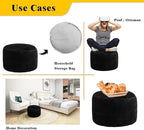 Asuprui Unstuffed Pouf Ottoman Round Poof Ottoman No Filler Soft Faux Fur Foot Stool 20x20x12 Inches Fuzzy Chair Floor Pouf Foot Rest with Storage for Living Room Bedroom Black
