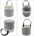 Cotton Rope Hanging Baskets for Organizing 2 Pcs Round Small Wall Basket with Handles Woven Organizer Storage Basket for Kitchen Bedroom Living Room Office(6”x6”, Light Dark)