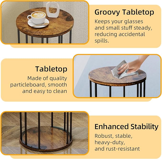 Plant Stand Indoor,small plant stool,Flower Pot Corner stand holder,Mid Century Heavy Duty Metal Tall Home Decor,Modern Round End Table,Small Rustic Display Stand for Living Room,Bedroom(Brown,2 Packs)