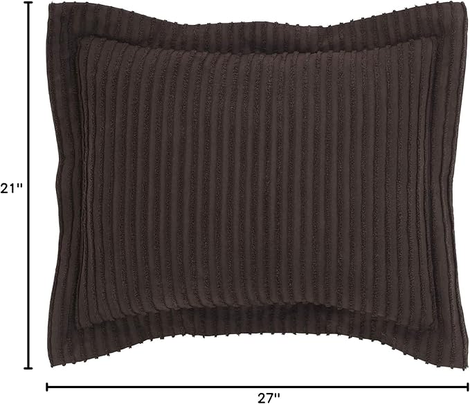 Better Trends Jullian Collection is Super Soft and Light Weight in Bold Stripes Design 100% Cotton Tufted Unique Luxurious Machine Washable Tumble Dry, Standard Sham, Chocolate