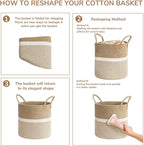 CHICVITA Extra Large Woven Storage Basket with Handles – Laundry Basket Toy Towels Jute Blanket Basket Home Decor Gift, 16" x 16", White