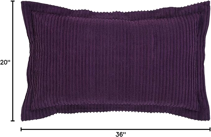 Better Trends Jullian Collection is Super Soft and Light Weight in Bold Stripes Design 100% Cotton Tufted Unique Luxurious Machine Washable Tumble Dry, King Sham, Plum