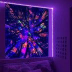 Blacklight Galaxy Forest Silhouette Tapestry for Bedroom Night Sky Ceiling Tapestry for Bedroom Decor Dark Forest Stars Tapestries Glow in the Dark Starry Night Tapestries UV Reactive Dorm Decor 29x37