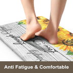 KIMODE Anti Fatigue Kitchen Mat, Farmhouse Sunflower Kitchen Rugs Sets of 2, Kitchen Floor Mats Non-Slip Cushioned, Comfort Kitchen Mats for Floor Sink, Laundry, Desk White 17"x47"+17"x29"