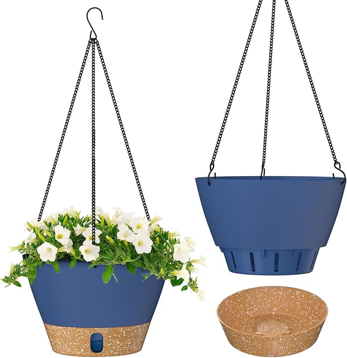 ZMTECH 2 Pack 8 Inch Hanging Planters for Indoor Plants, Modern Blue Hanging Planter with Visible Water Level Window & Removable Tray, Decorative Plant Hanger Indoor for Home Decor