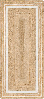 Unique Loom Braided Jute Collection Classic Quality Made Natural Hand Woven with Coastal Design Area Rug (2' 6 x 6' 0 Runner, Natural/ Ivory)