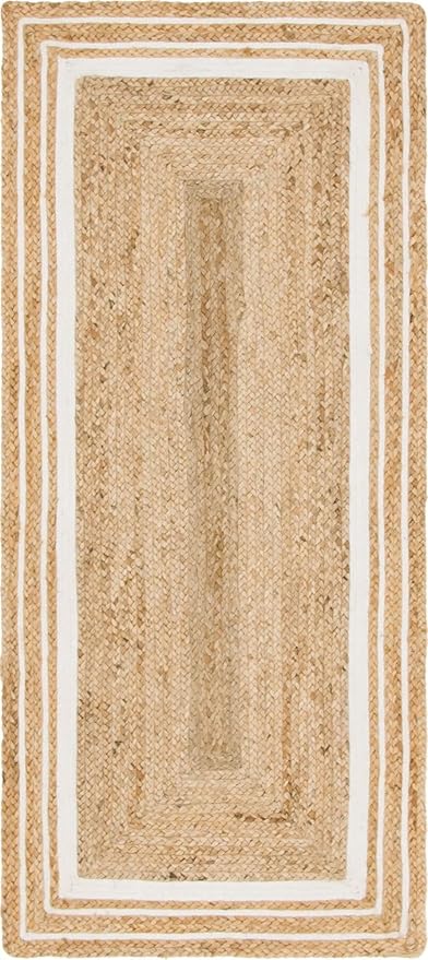 Unique Loom Braided Jute Collection Classic Quality Made Natural Hand Woven with Coastal Design Area Rug (2' 6 x 6' 0 Runner, Natural/ Ivory)