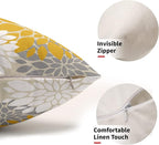 Yellow White Grey Gray Pillow Covers 12X20 Inch Set of 2, Modern Dahlia Floral Print Decorative Rectangle Throw Pillow Covers Outdoor Farmhouse Cushion Case for Home Couch Sofa Bed Decoration